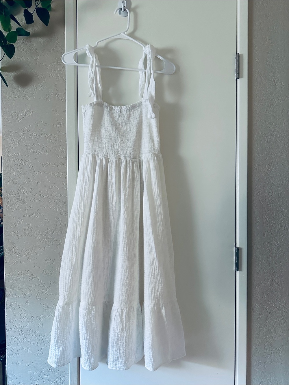 Lush Maxi Dress- XS- White Smocked with Lining and tie straps